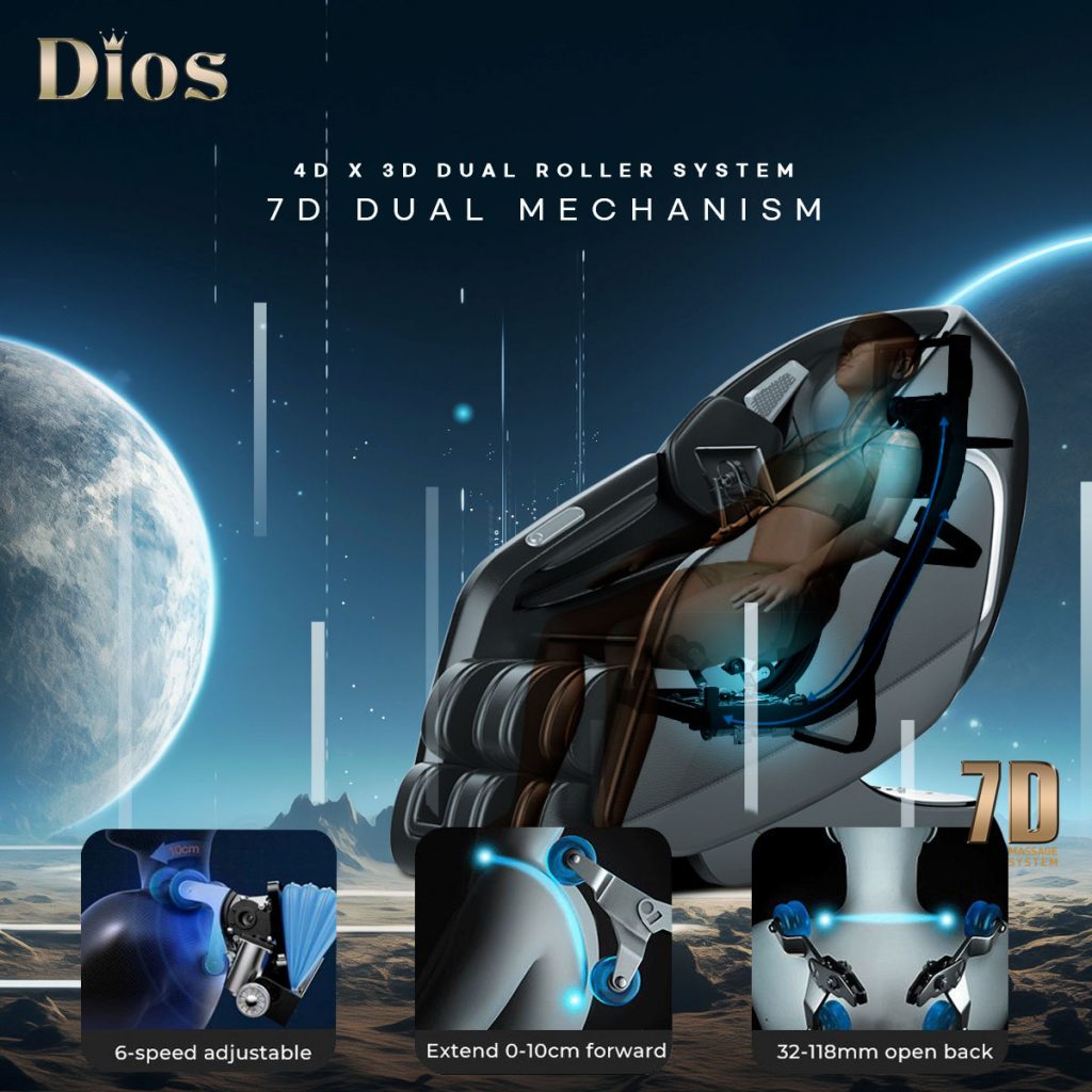 [Pre-Order 4-25-2025] [Limited Quantity] Dios Massage Chair 7D Dual Core Air Roller SL-track with 3D Calf Kneading Dios-7300 Black
